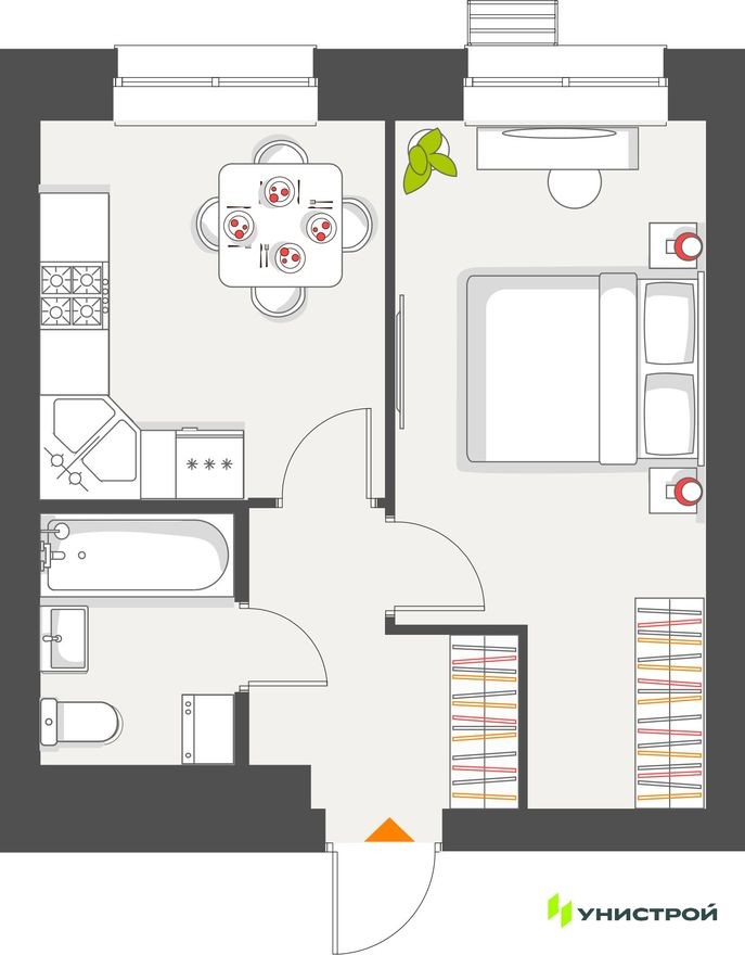 1к. квартира, 33.7 м²