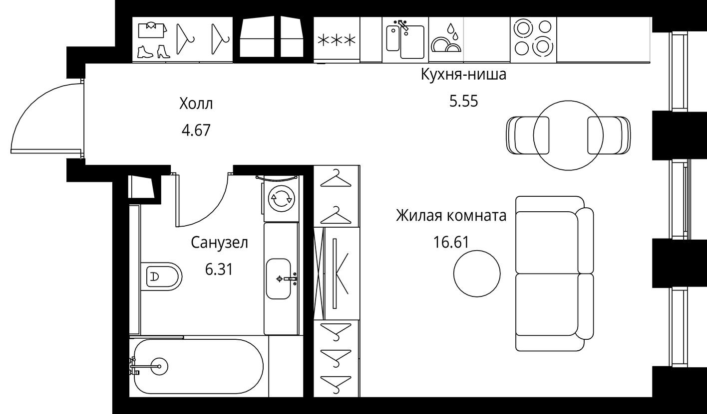 Студия-квартира, 33.1 м²