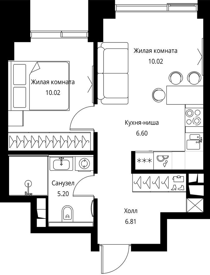 1к. квартира, 38.7 м²