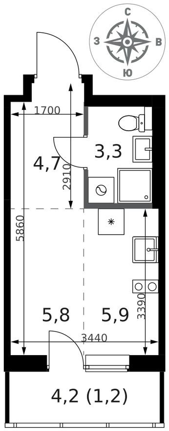 Студия-квартира, 20.9 м²