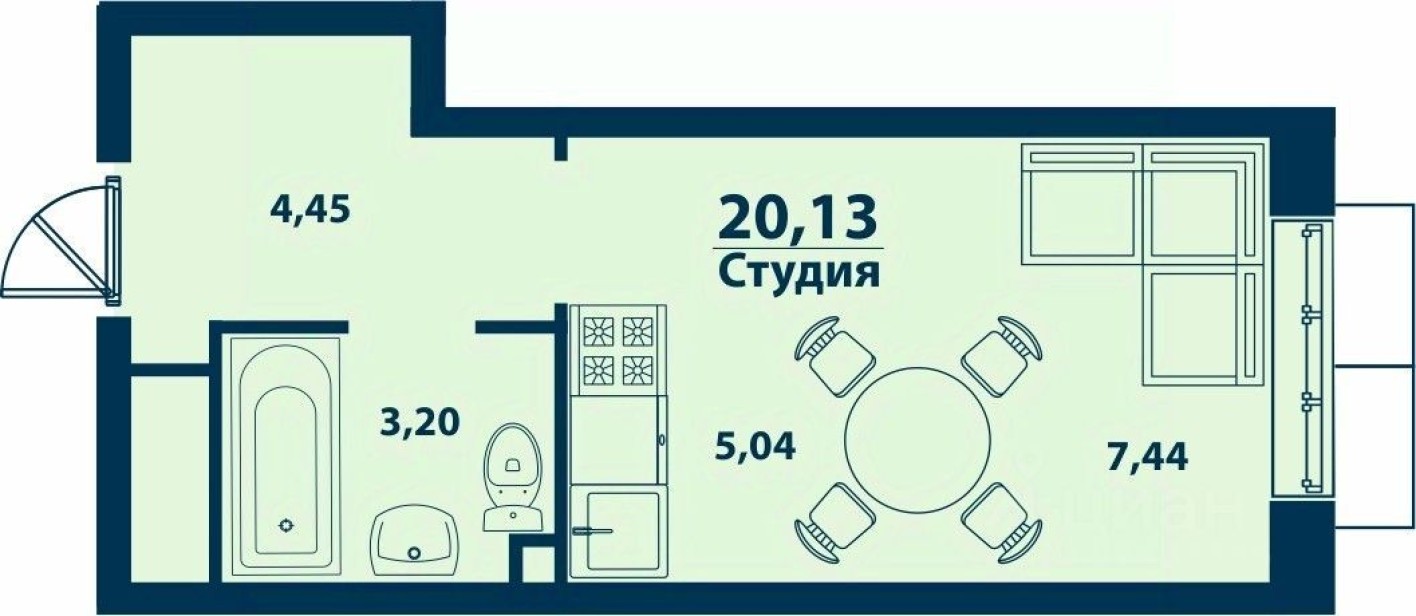 1к. квартира, 20.1 м²