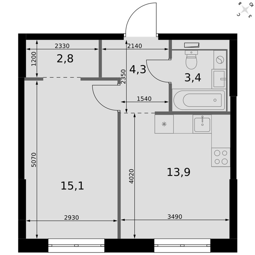 1к. квартира, 39.5 м²