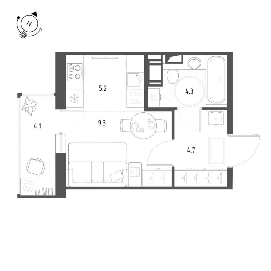 Студия-квартира, 24.7 м²