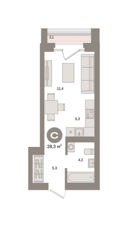 Студия-квартира, 28.3 м²