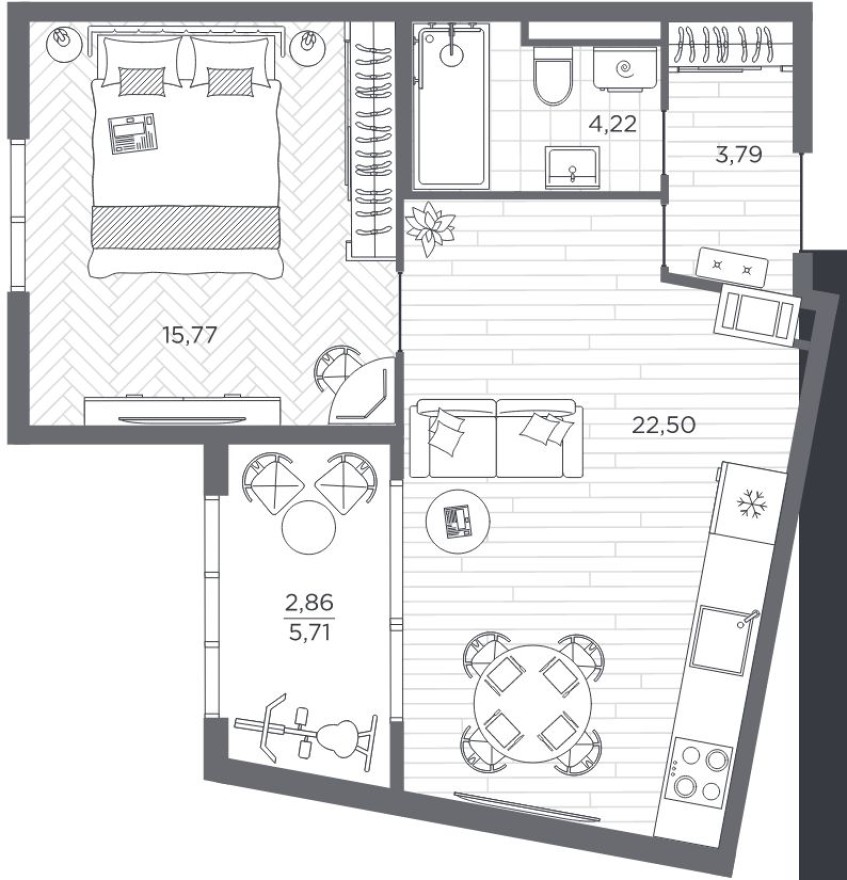 1к. квартира, 49.2 м²