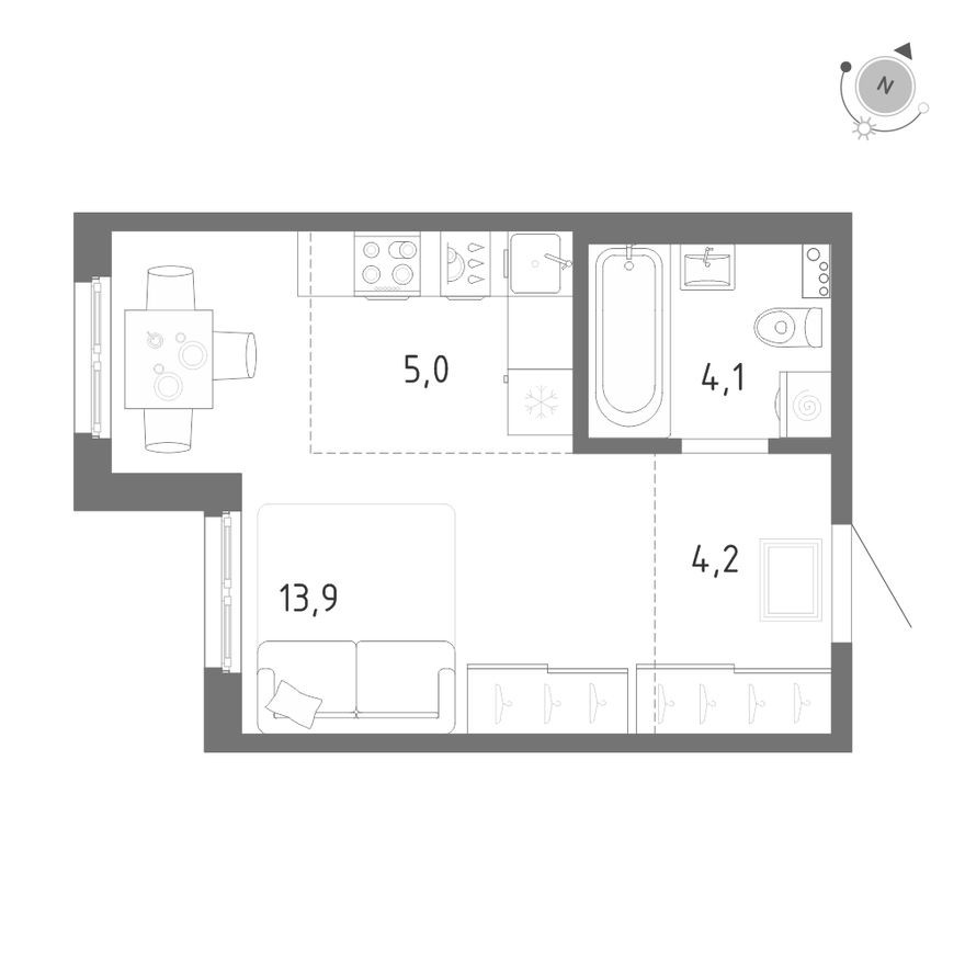 Планировка — Студия-квартира, 27.2 м²