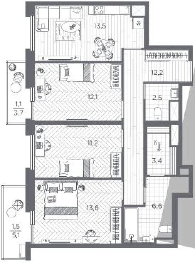 3к. квартира, 77.7 м²