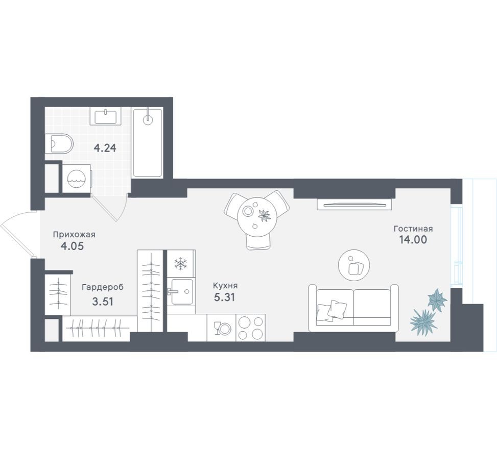 Студия-квартира, 31.1 м²