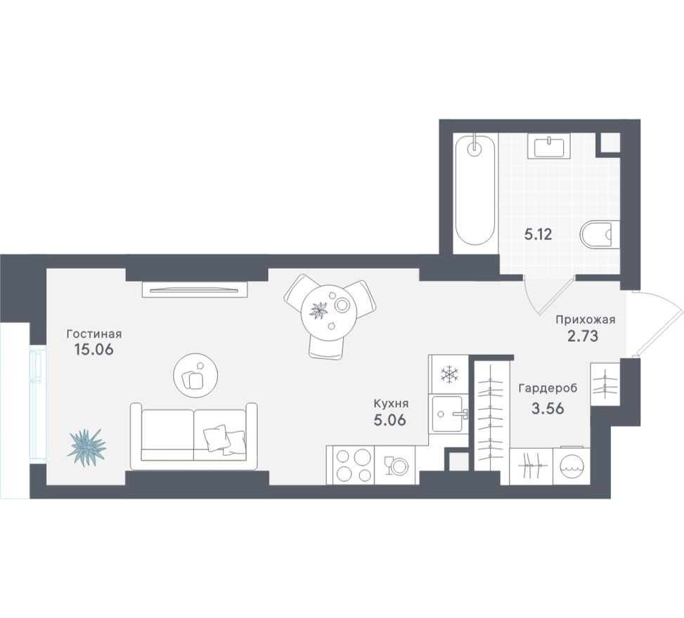 Студия-квартира, 31.5 м²