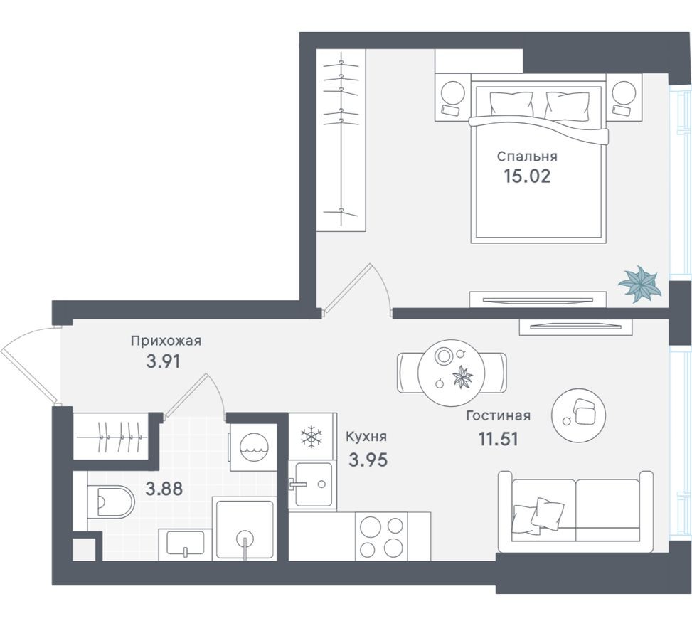 1к. квартира, 38.3 м²