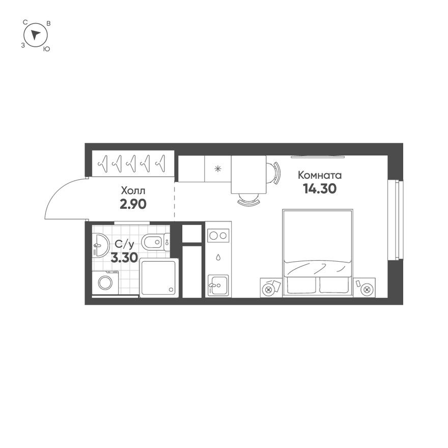 Планировка — Студия-квартира, 20.5 м²
