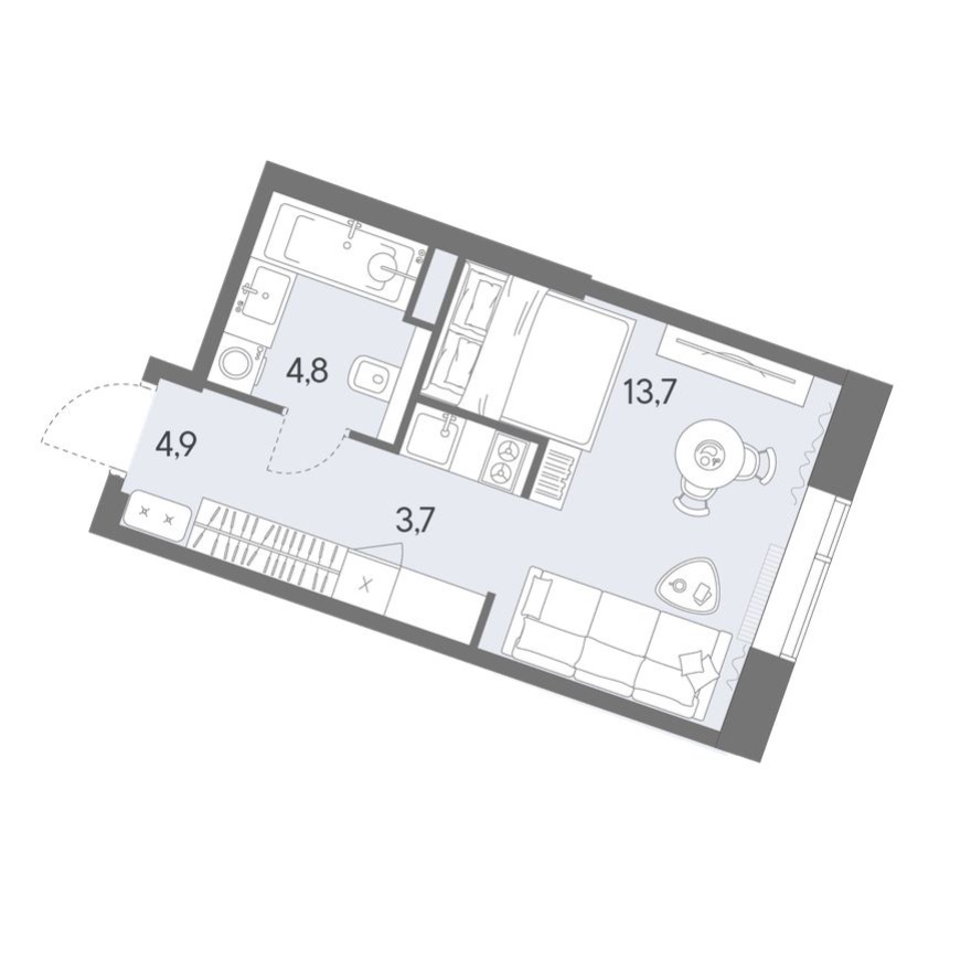 Студия-квартира, 27.1 м²