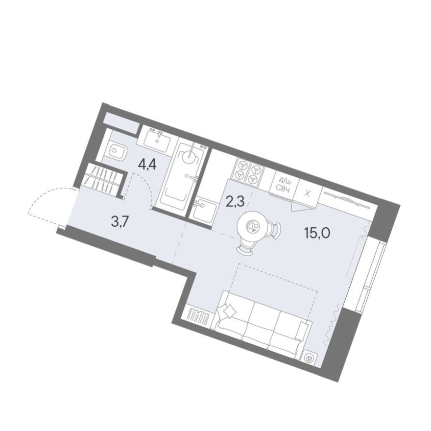 Студия-квартира, 25.4 м²