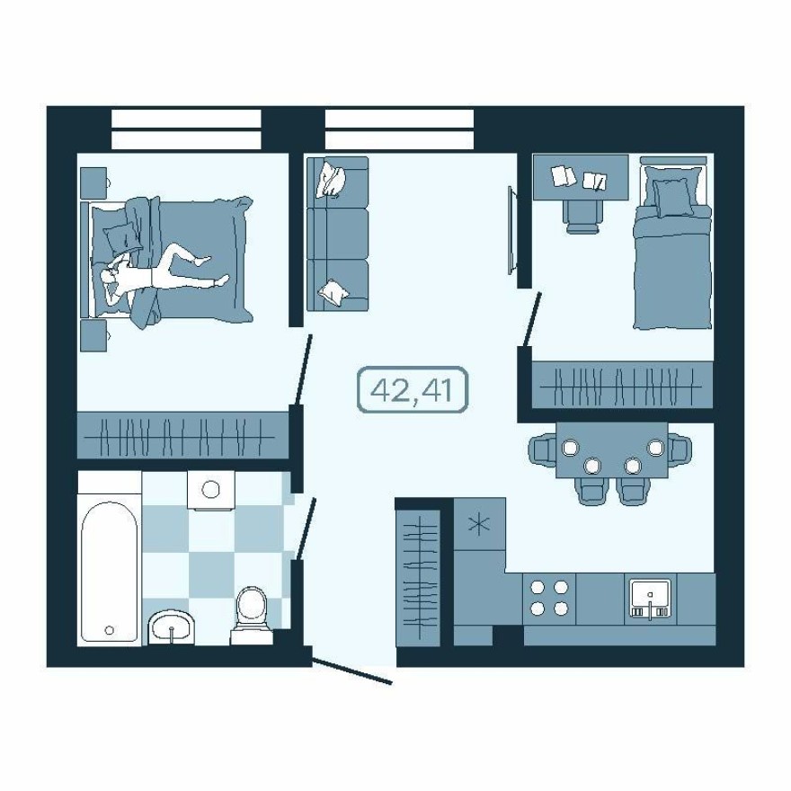 2к. квартира, 42.4 м²