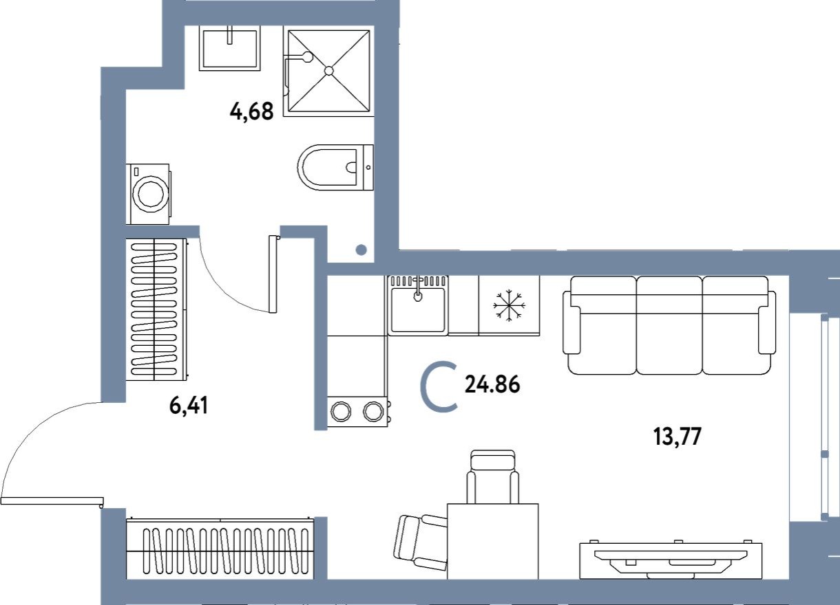 Студия-квартира, 24.9 м²