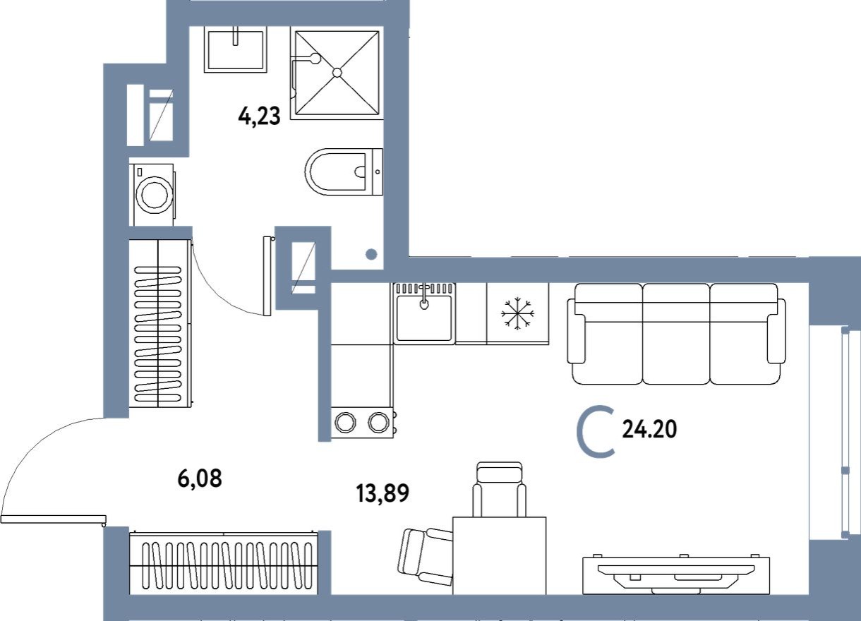 Студия-квартира, 24.2 м²
