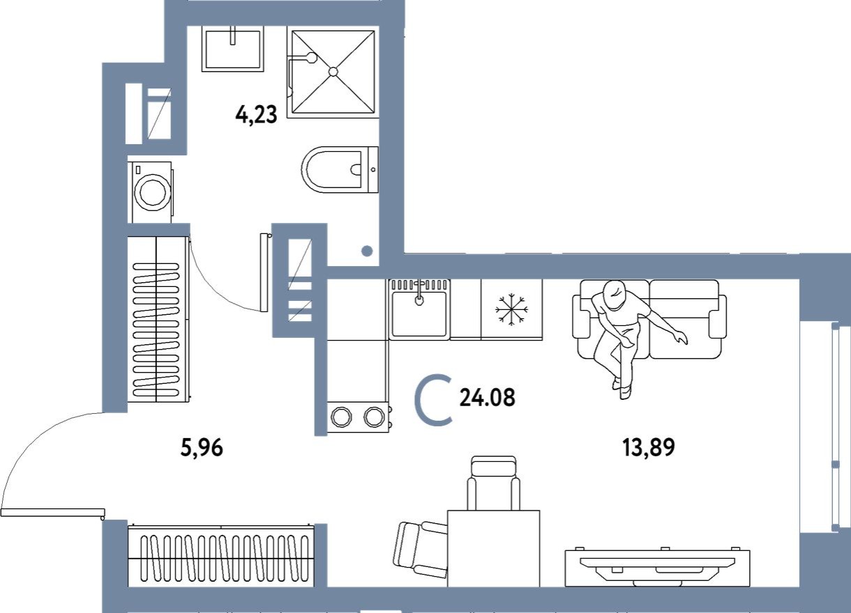 Студия-квартира, 24.1 м²