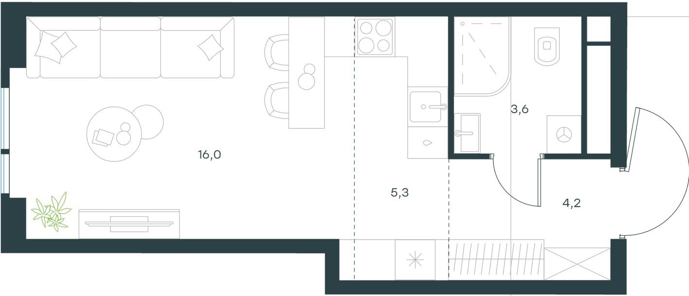 Студия-квартира, 29.1 м²