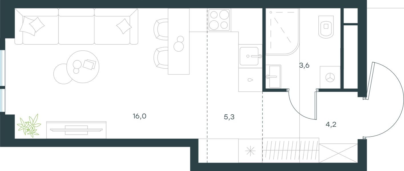 Студия-квартира, 29.1 м²