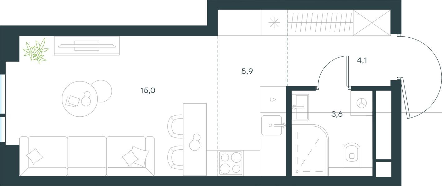 Студия-квартира, 28.6 м²