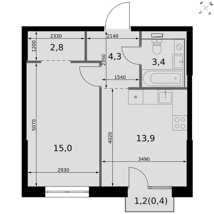 1к. квартира, 39.8 м²