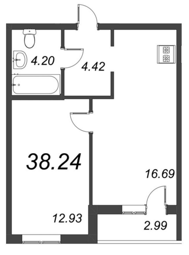 2е квартира, 41.2 м²