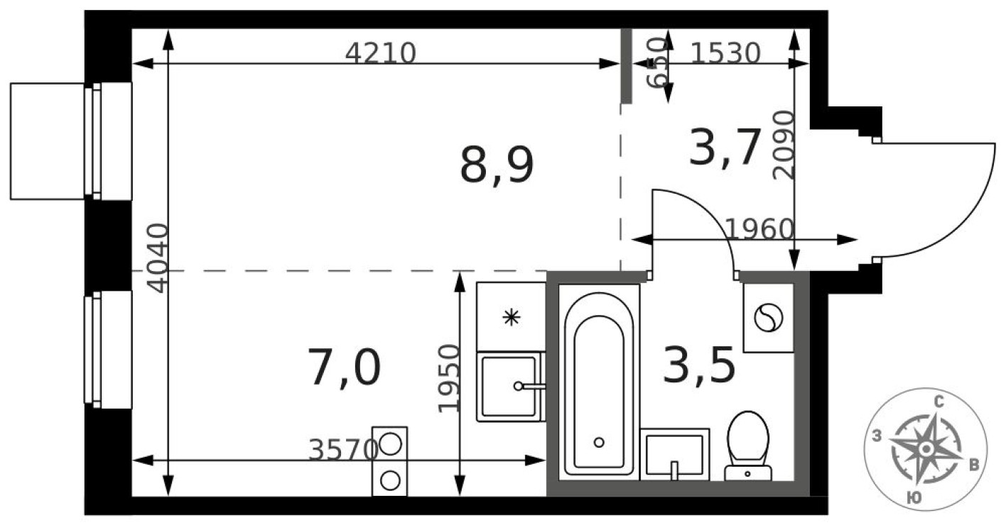 Студия-квартира, 23.7 м²