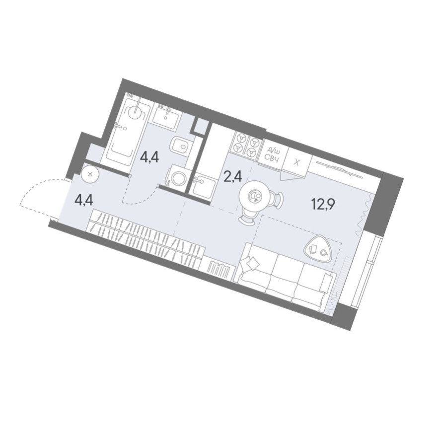 Студия-квартира, 24.1 м²