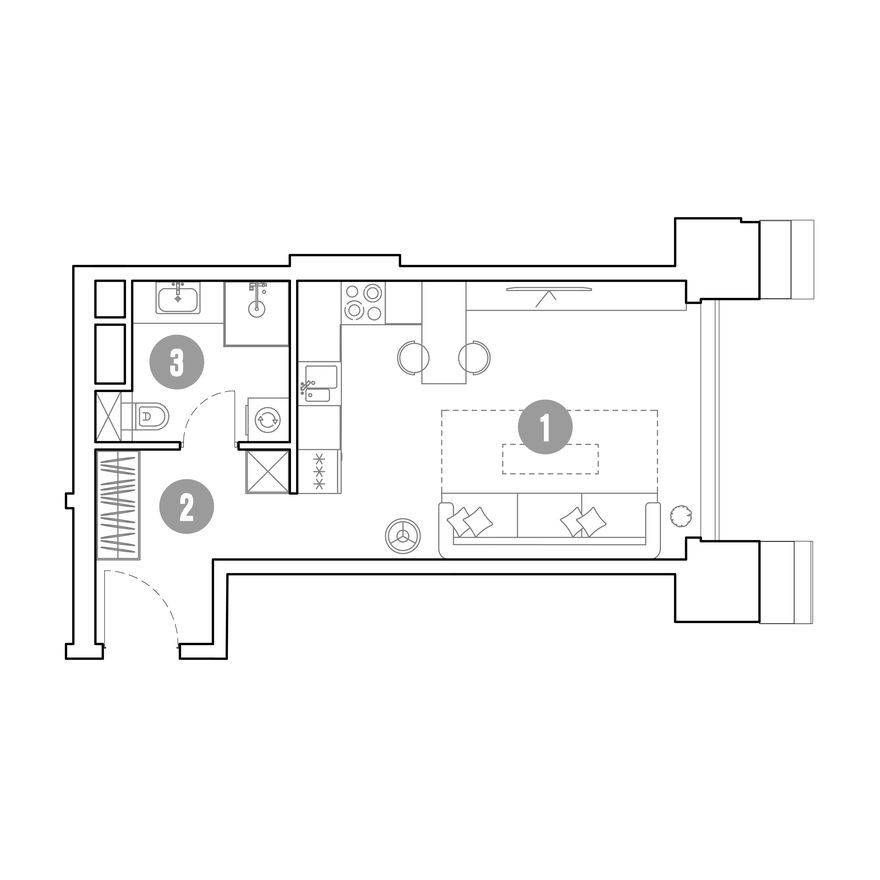 1к. апартаменты, 31.8 м²