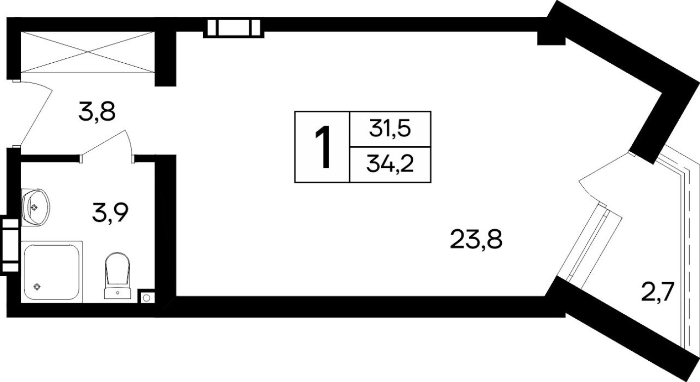 1к. квартира, 34.2 м²
