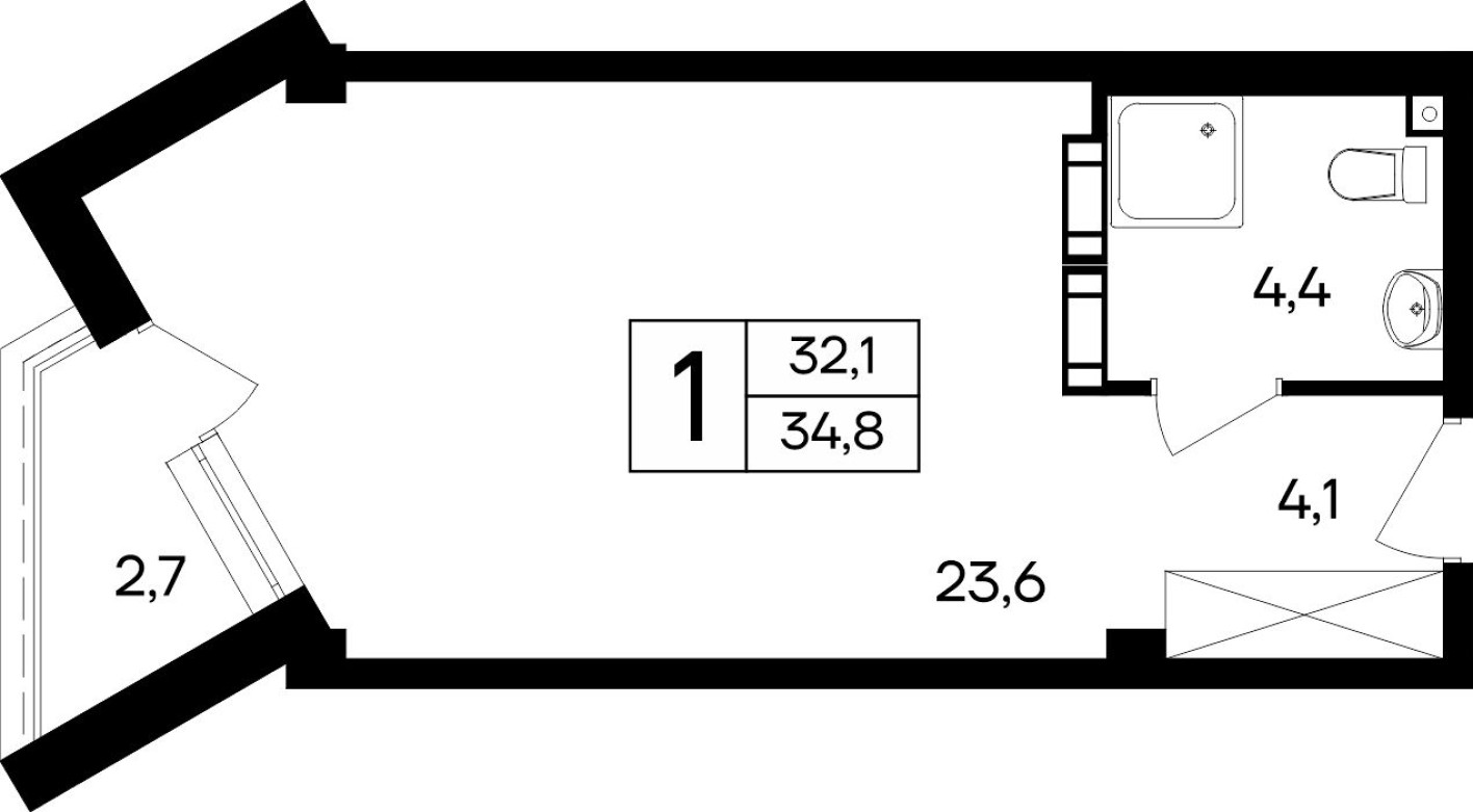 1к. квартира, 34.8 м²