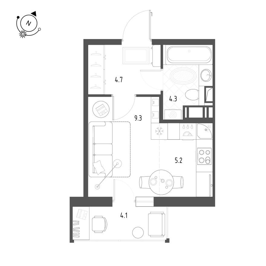 Студия-квартира, 24.9 м²