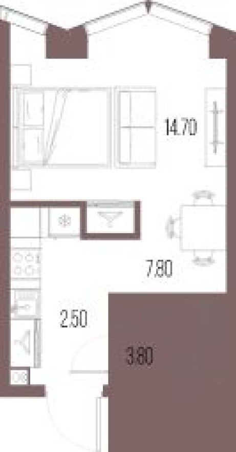 Студия-квартира, 28.8 м²