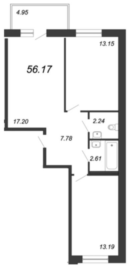 2к. квартира, 61.1 м²
