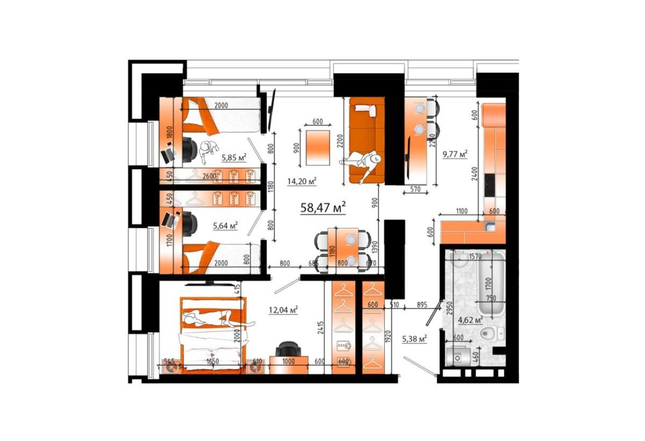 3к. квартира, 58.5 м²