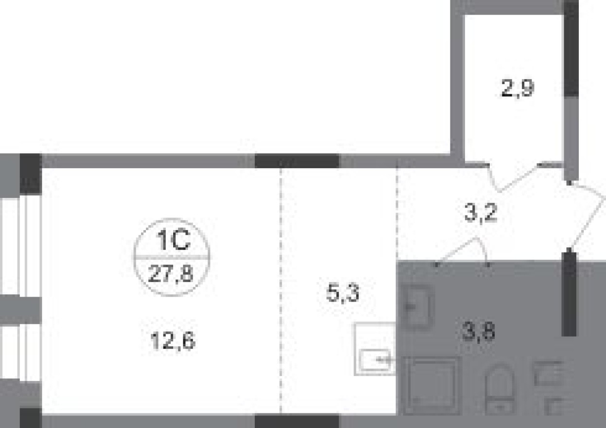 Студия-квартира, 27.8 м²