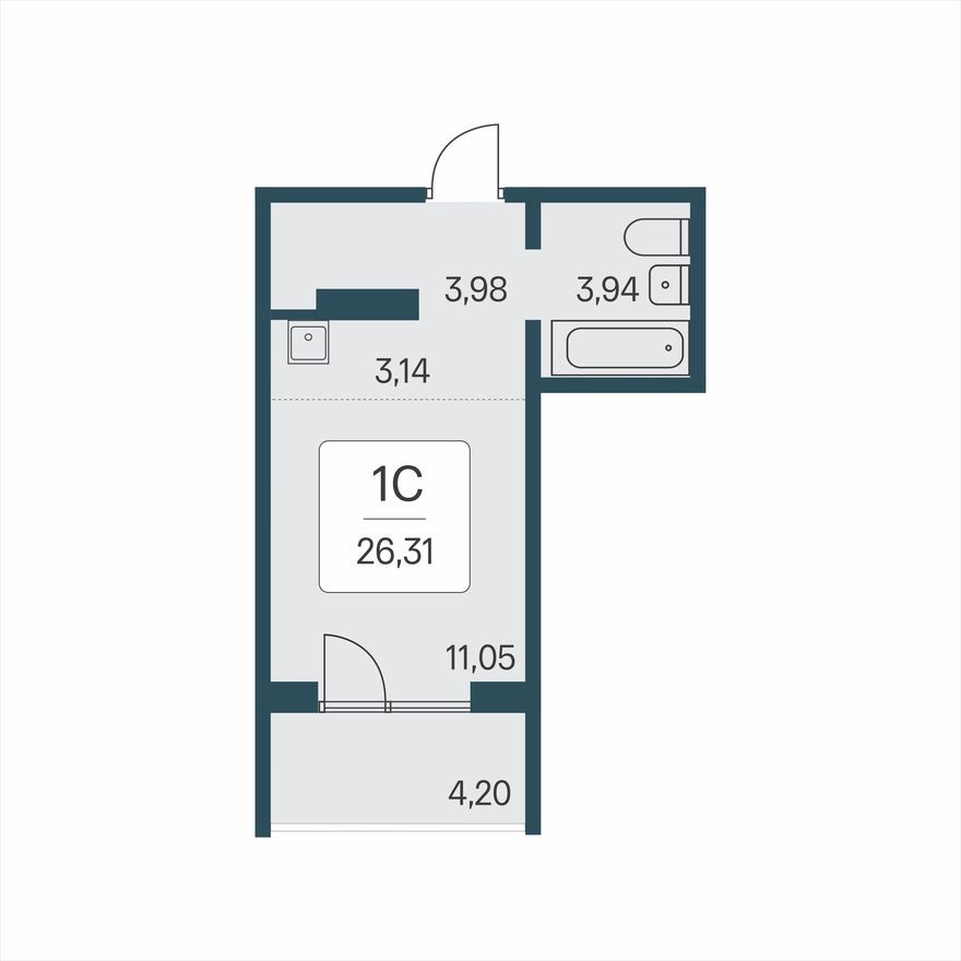 Студия-квартира, 26.3 м²