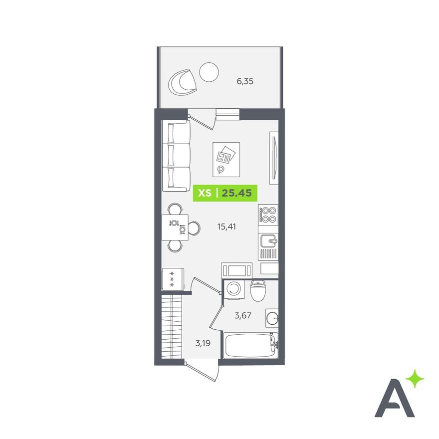 Студия-квартира, 24.1 м²