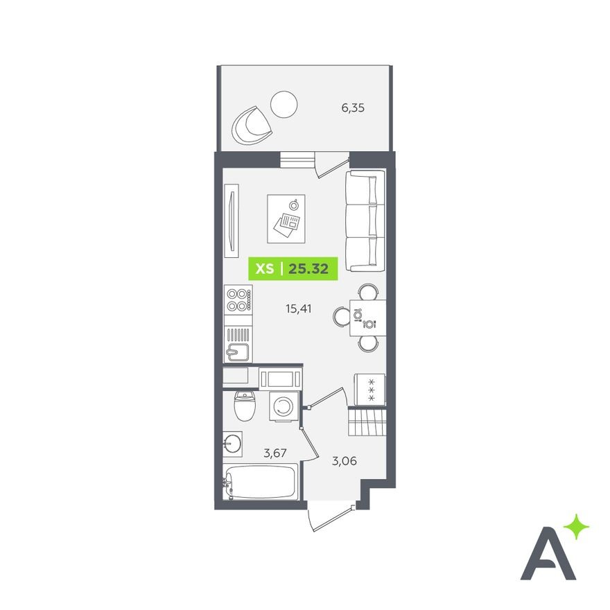 Студия-квартира, 23.8 м²