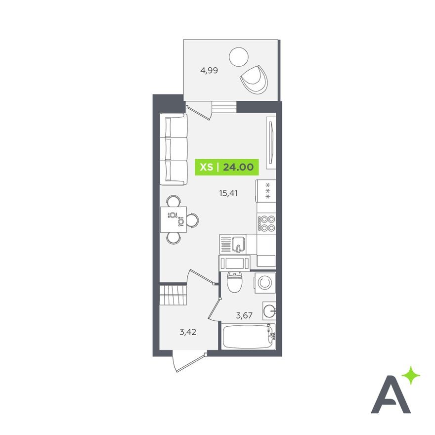Студия-квартира, 23.9 м²