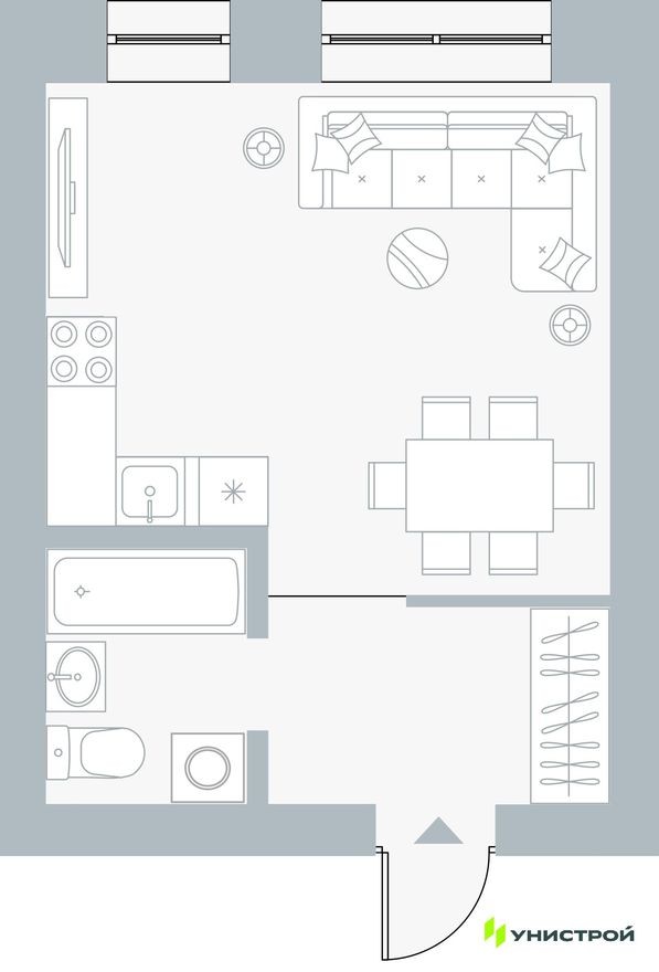1к. квартира, 28.9 м²