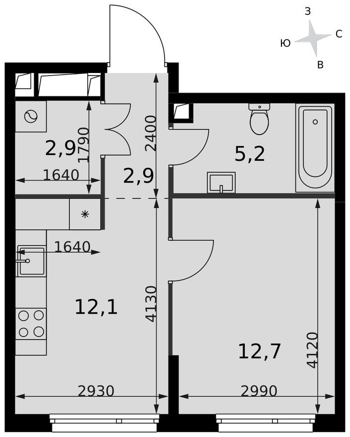 1к. квартира, 35.8 м²