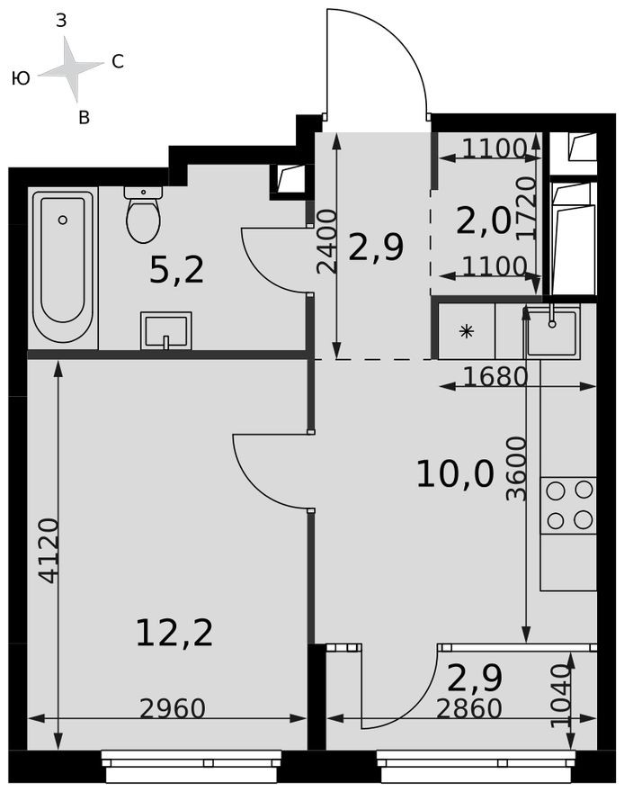 1к. квартира, 35.2 м²
