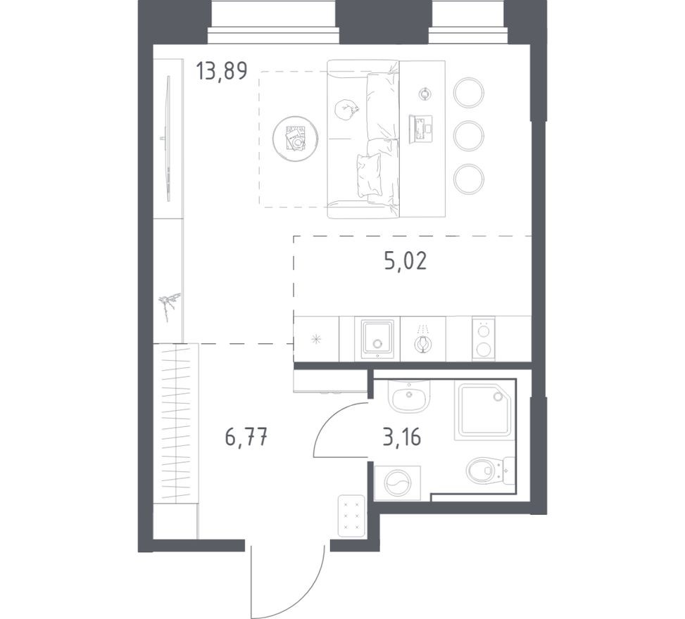 Студия-квартира, 28.8 м²