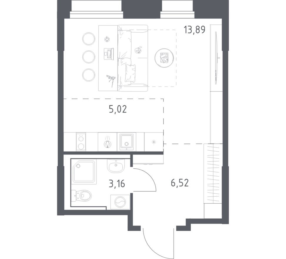 Студия-квартира, 28.6 м²