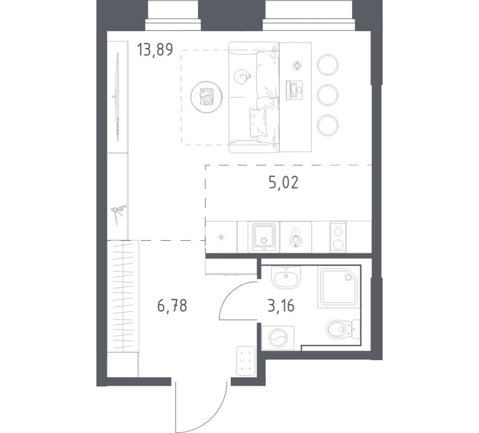 Студия-квартира, 28.9 м²
