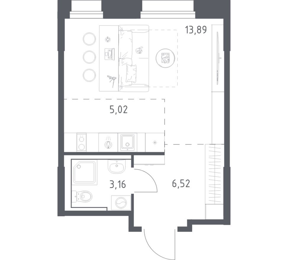 Студия-квартира, 28.6 м²