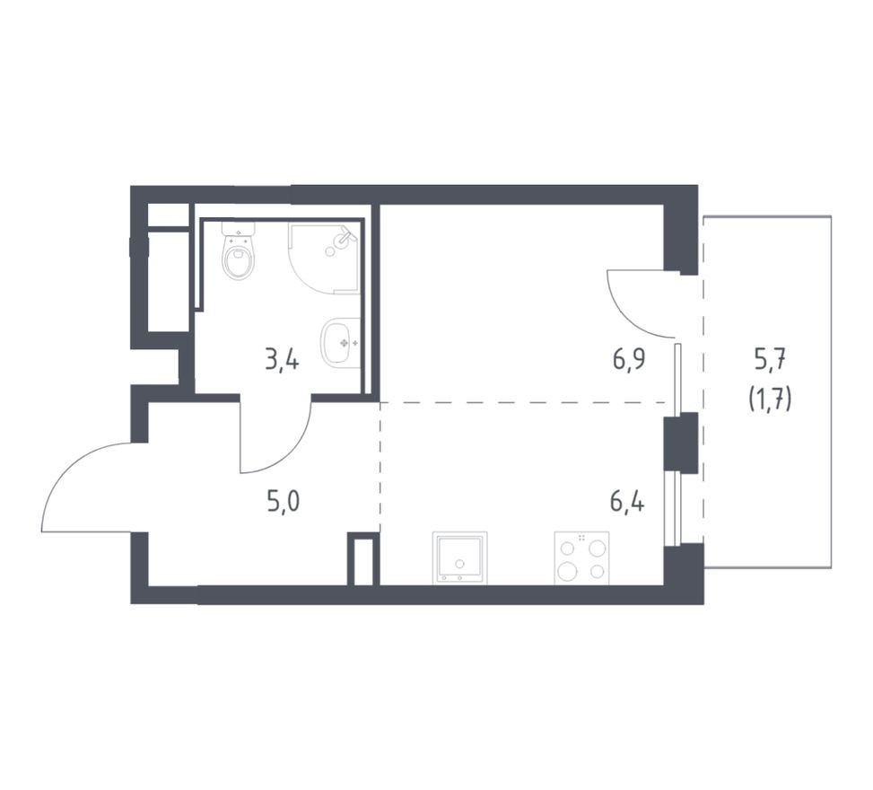 Студия-квартира, 23.4 м²