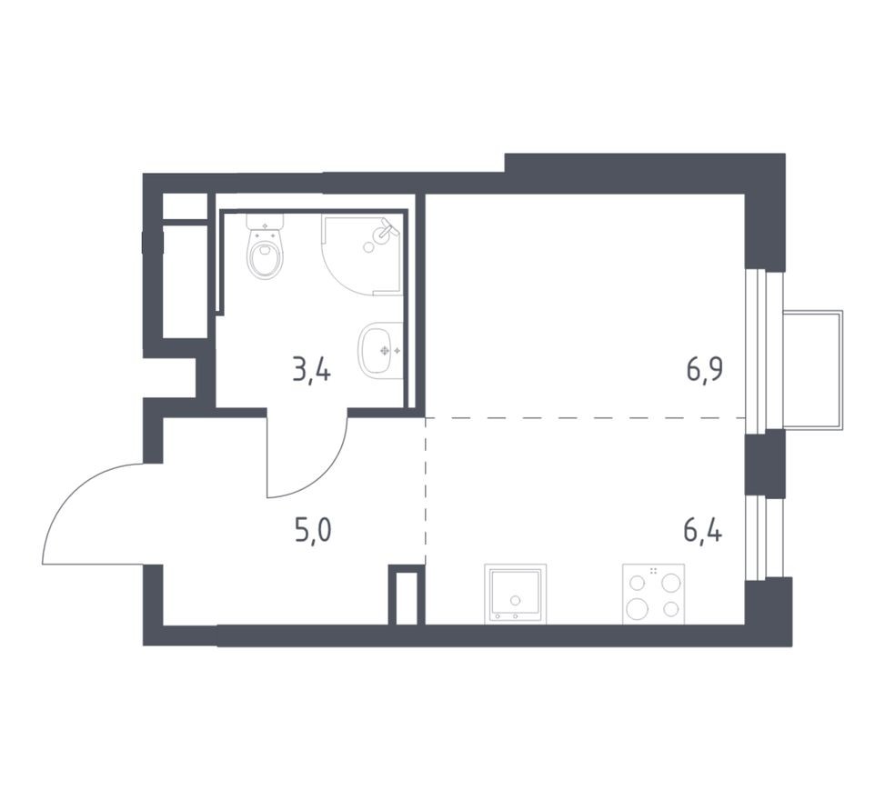 Студия-квартира, 21.7 м²
