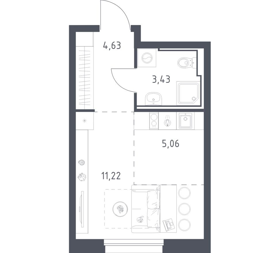 Студия-квартира, 24.3 м²